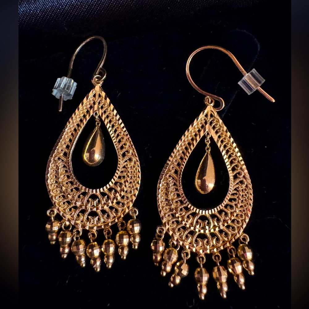 10 KT Real Solid Gold Chandelier Earrings